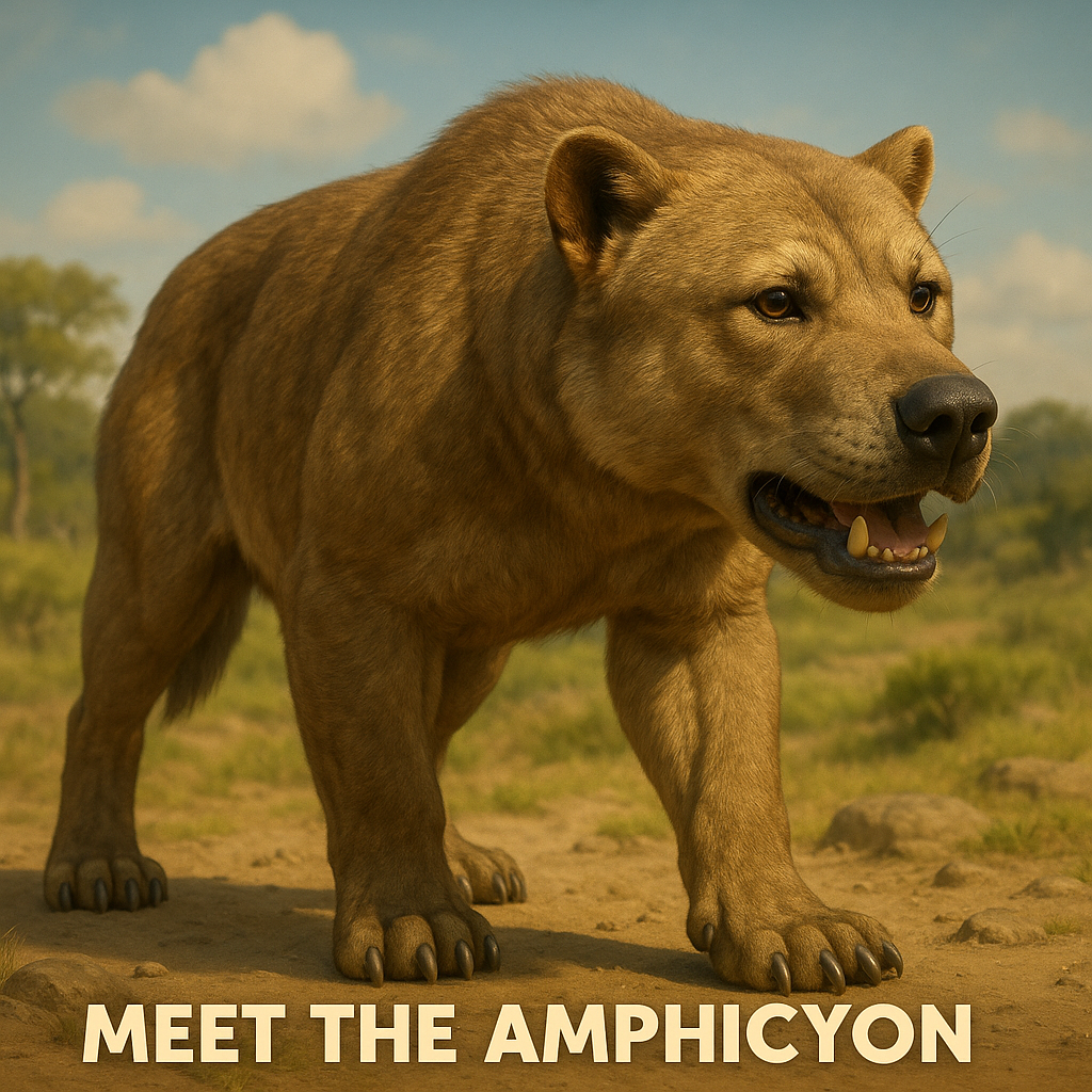 AI rendition of soft, furry, brown, Amphicyon