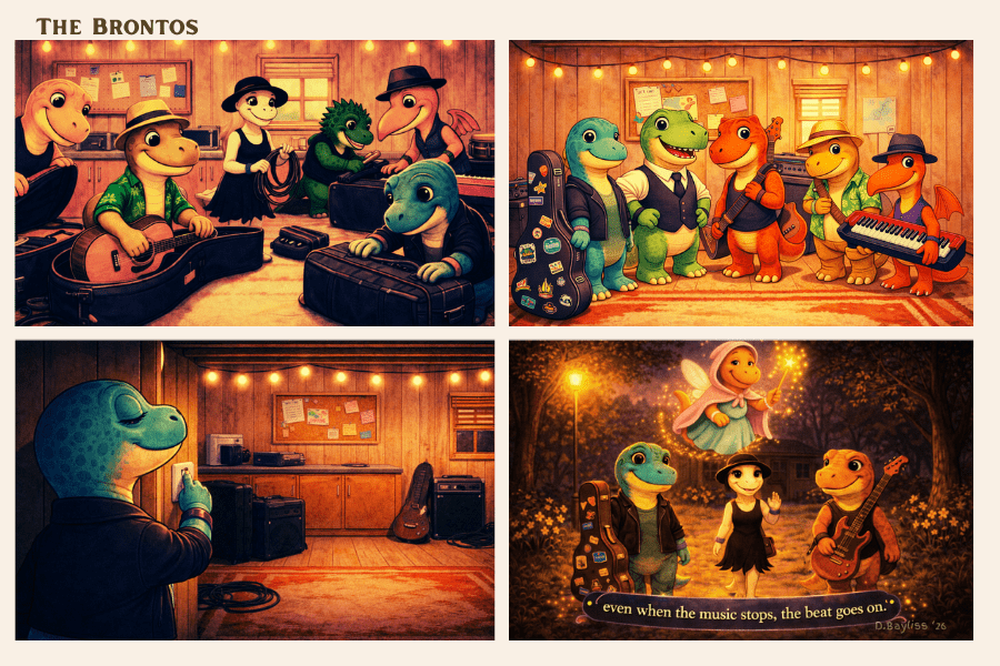 Strip 13 in the Bronto Brothers comic series luminera turns the light out at the end of practice