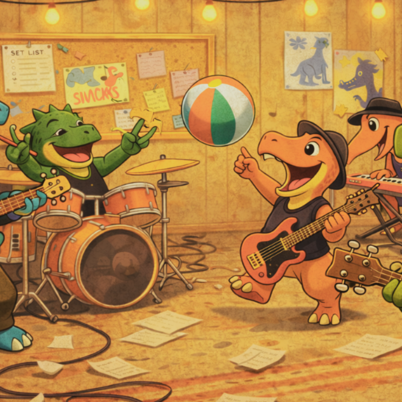 dinosaurs playing with a beach ball