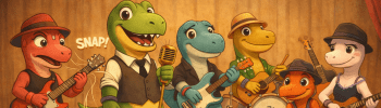 Cartoon dinosaurs playing on stage