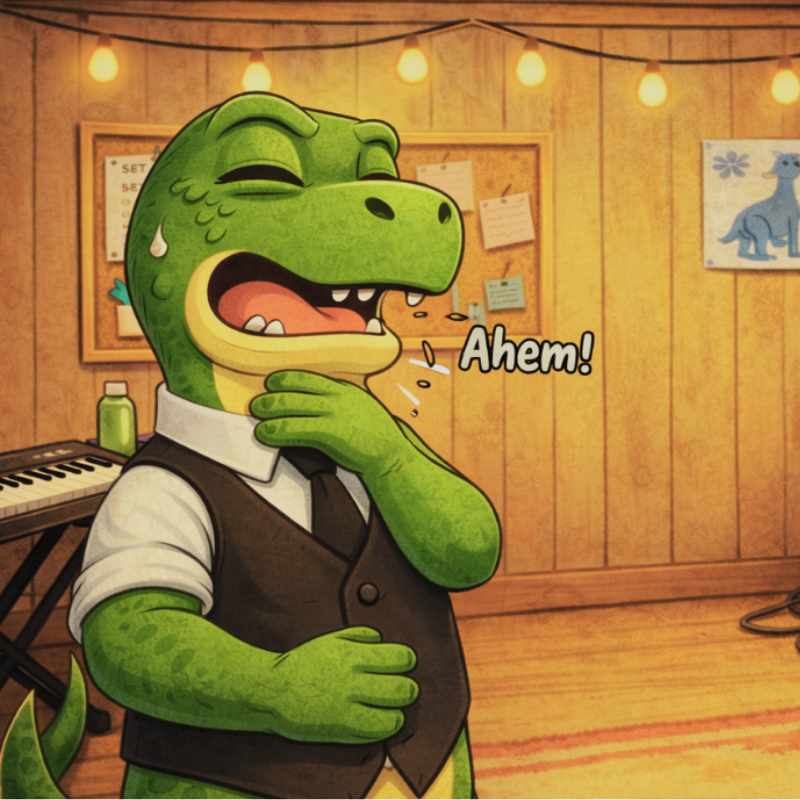 green dinosaur coughing