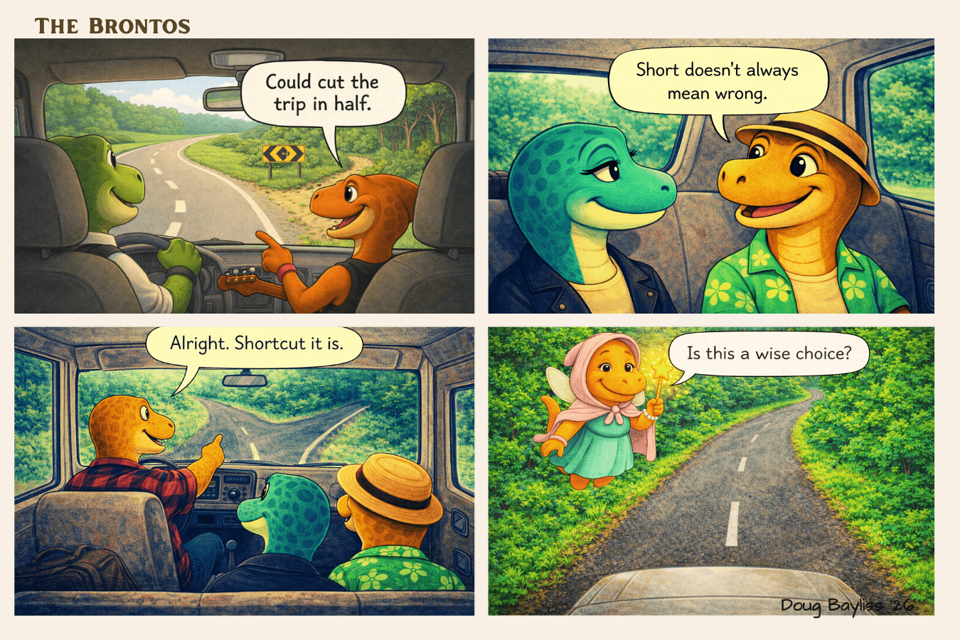 Bronto Brothers comic strip for May 4th 2026 they take a shortcut