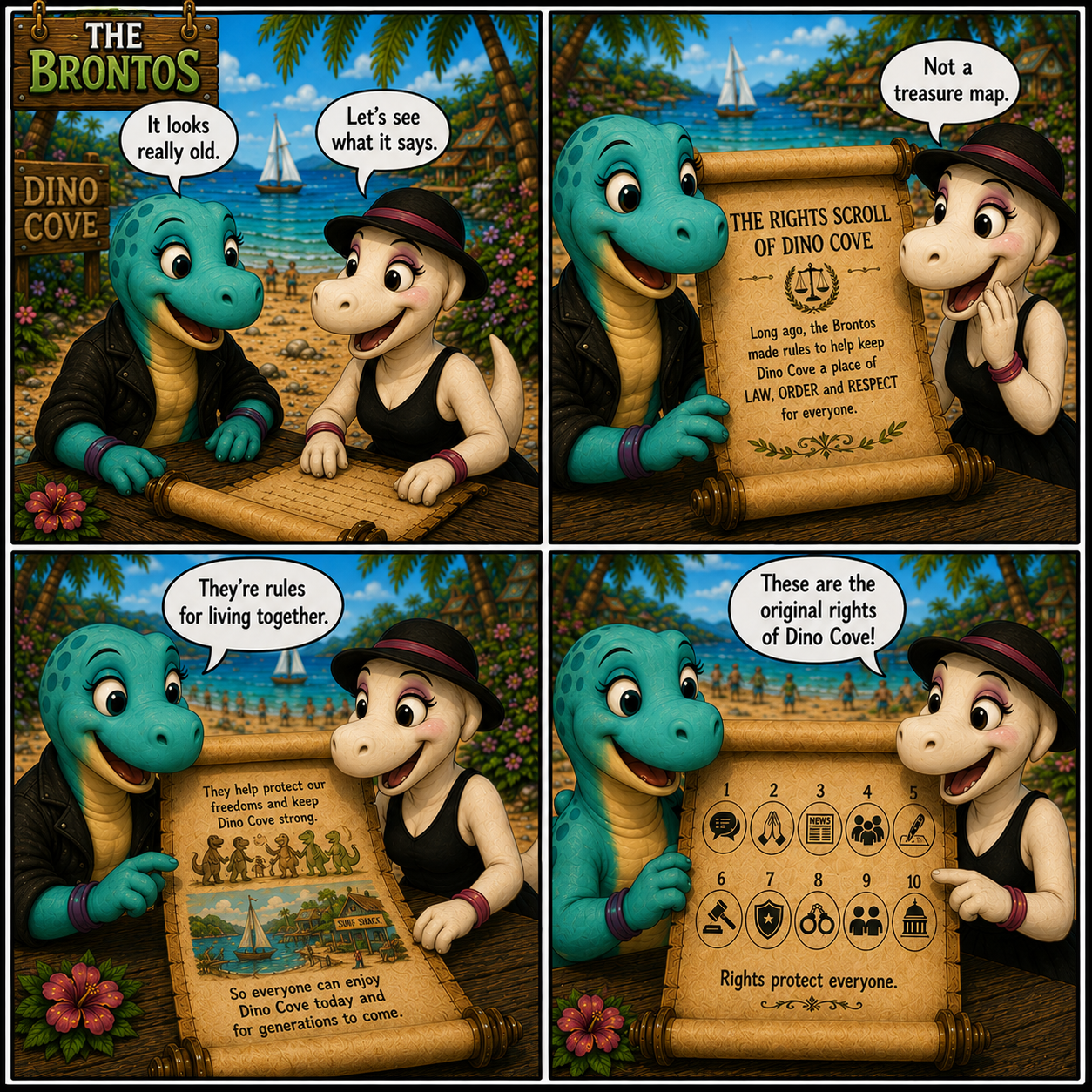 Cartoon dinosaurs discover the 1st amendment